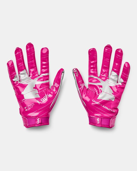 Youth UA F8 Football Gloves, Pink, pdpMainDesktop image number 1